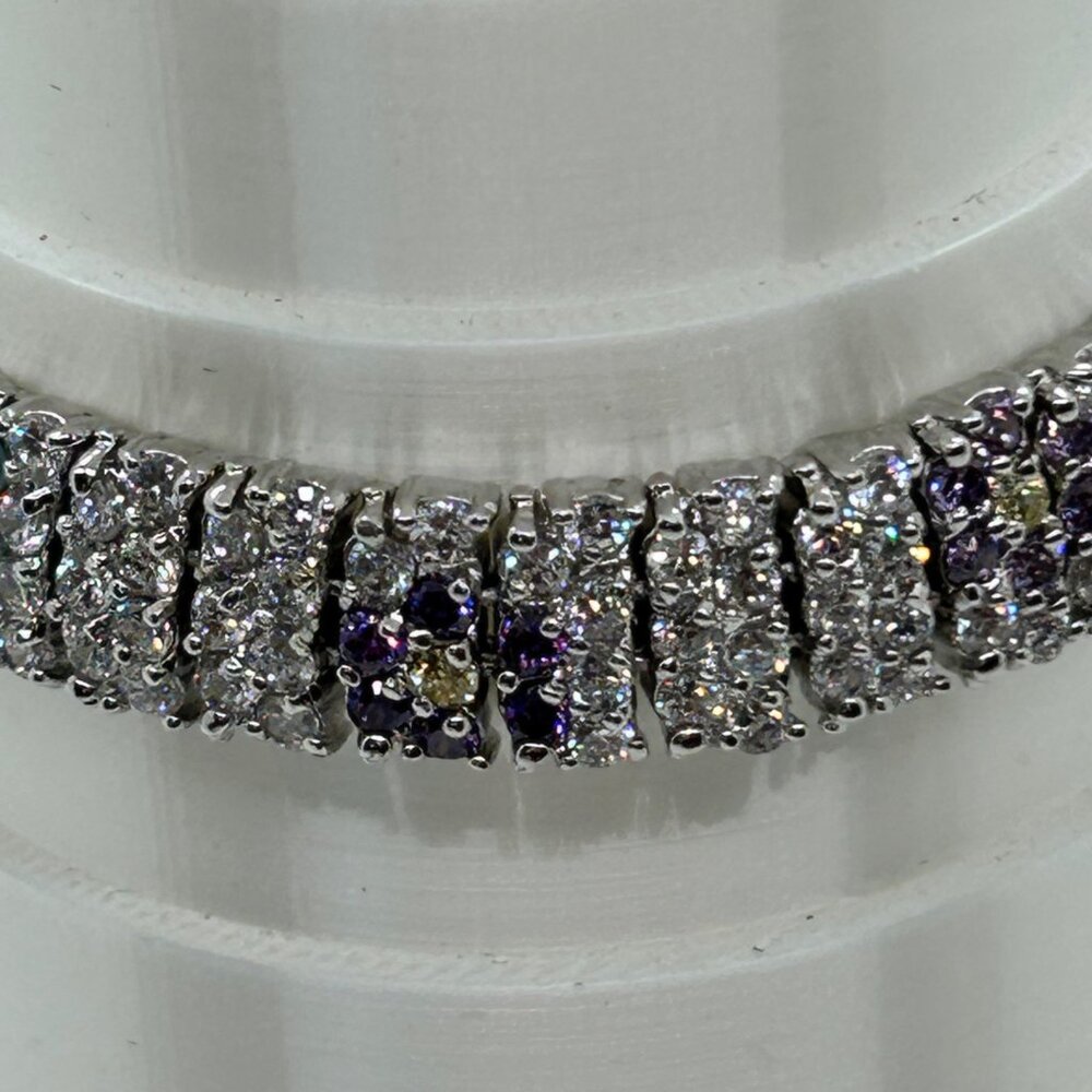 Vintage Rhinestone Tennis Bracelet Multicolor Flower Design W/ Safety Clasp 7.5" - Picture 16 of 16